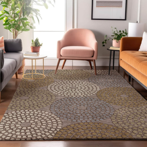 HomeRoots 8' X 10' Stylish Taupe Beige & Gray Geometric Area Rug - Washable, UV Protected, Stain Resistant! 670151
