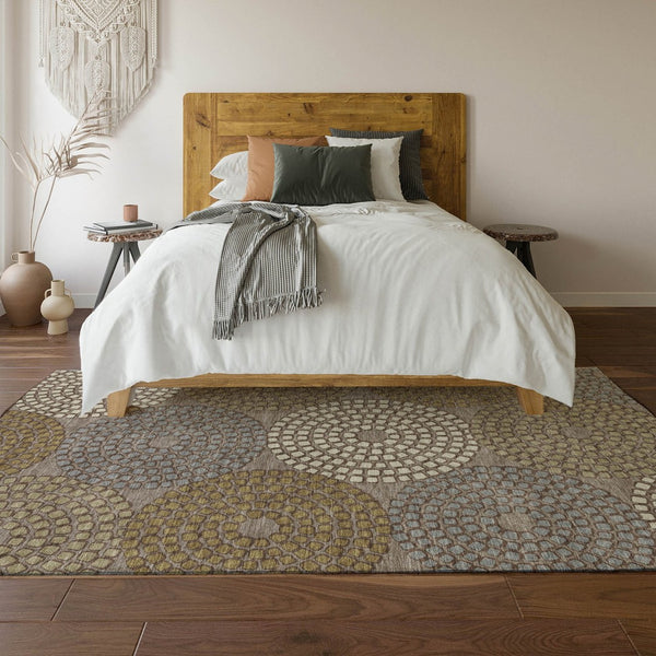 HomeRoots 10' Geometric Washable Area Rug in Taupe, Beige & Gray - UV Protected, Durable for High-Traffic Spaces 670153