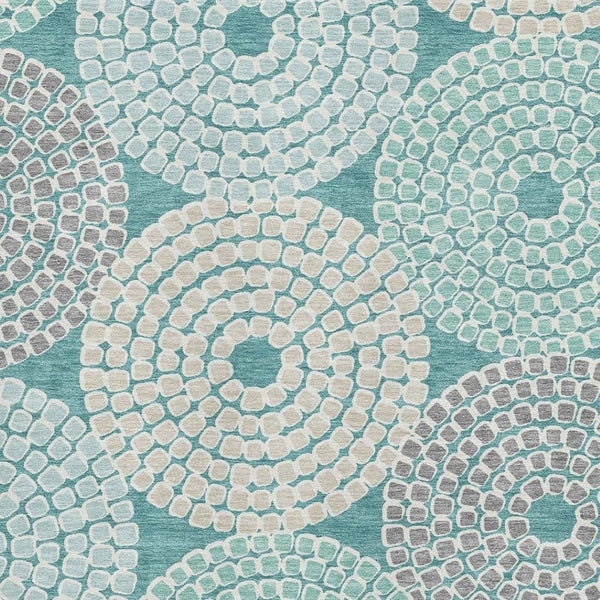HomeRoots 5' X 8' Teal Gray Beige Geometric Area Rug - Washable, UV Protected, Durable for High-Traffic Spaces 670155