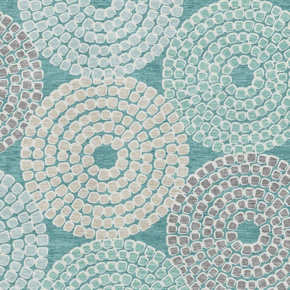 HomeRoots 8' X 10' Modern Teal Gray Beige Geometric Area Rug - Washable, Stain-Resistant, UV Protected! 670157