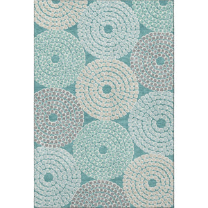 HomeRoots 9' X 12' Geometric Area Rug in Teal, Gray & Beige - Washable, UV-Protected for High-Traffic Spaces 670158