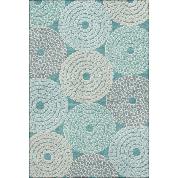 HomeRoots 10' Teal Gray and Beige Geometric Area Rug - Stylish, Washable, UV-Protected, Perfect for High-Traffic Homes 670159