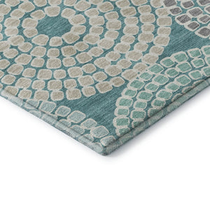 HomeRoots 10' Teal Gray and Beige Geometric Area Rug - Stylish, Washable, UV-Protected, Perfect for High-Traffic Homes 670159