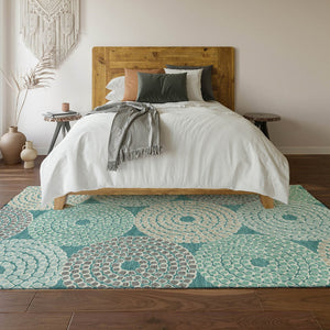 HomeRoots 10' Teal Gray and Beige Geometric Area Rug - Stylish, Washable, UV-Protected, Perfect for High-Traffic Homes 670159