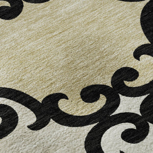 HomeRoots 8' Black Gold Gray Trellis Washable Round Rug - Stylish, Durable, UV-Protected for High Traffic Areas 670162