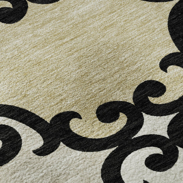 HomeRoots 8' Black Gold Gray Trellis Washable Round Rug - Stylish, Durable, UV-Protected for High Traffic Areas 670162