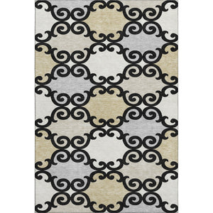 HomeRoots 10' X 14' Trellis Area Rug in Black, Gold & Gray - Durable, Stain Resistant, UV Protected & Stylish! 670165