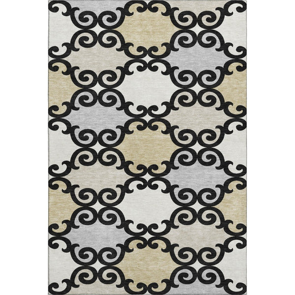 HomeRoots 10' X 14' Trellis Area Rug in Black, Gold & Gray - Durable, Stain Resistant, UV Protected & Stylish! 670165
