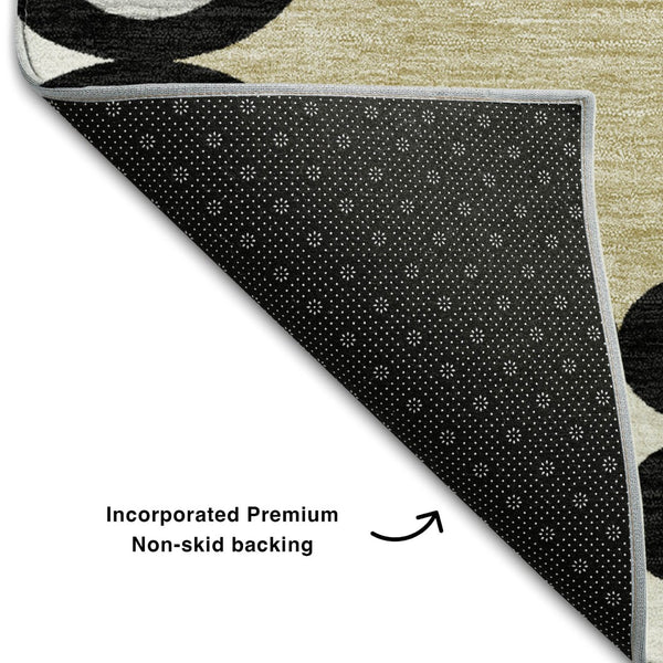 HomeRoots 10' X 14' Trellis Area Rug in Black, Gold & Gray - Durable, Stain Resistant, UV Protected & Stylish! 670165