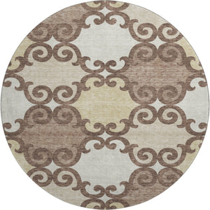 HomeRoots 8' Brown and Beige Trellis Washable Round Rug - UV Protected, Stain Resistant, Ideal for Families! 670168