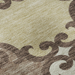HomeRoots 8' Brown and Beige Trellis Washable Round Rug - UV Protected, Stain Resistant, Ideal for Families! 670168
