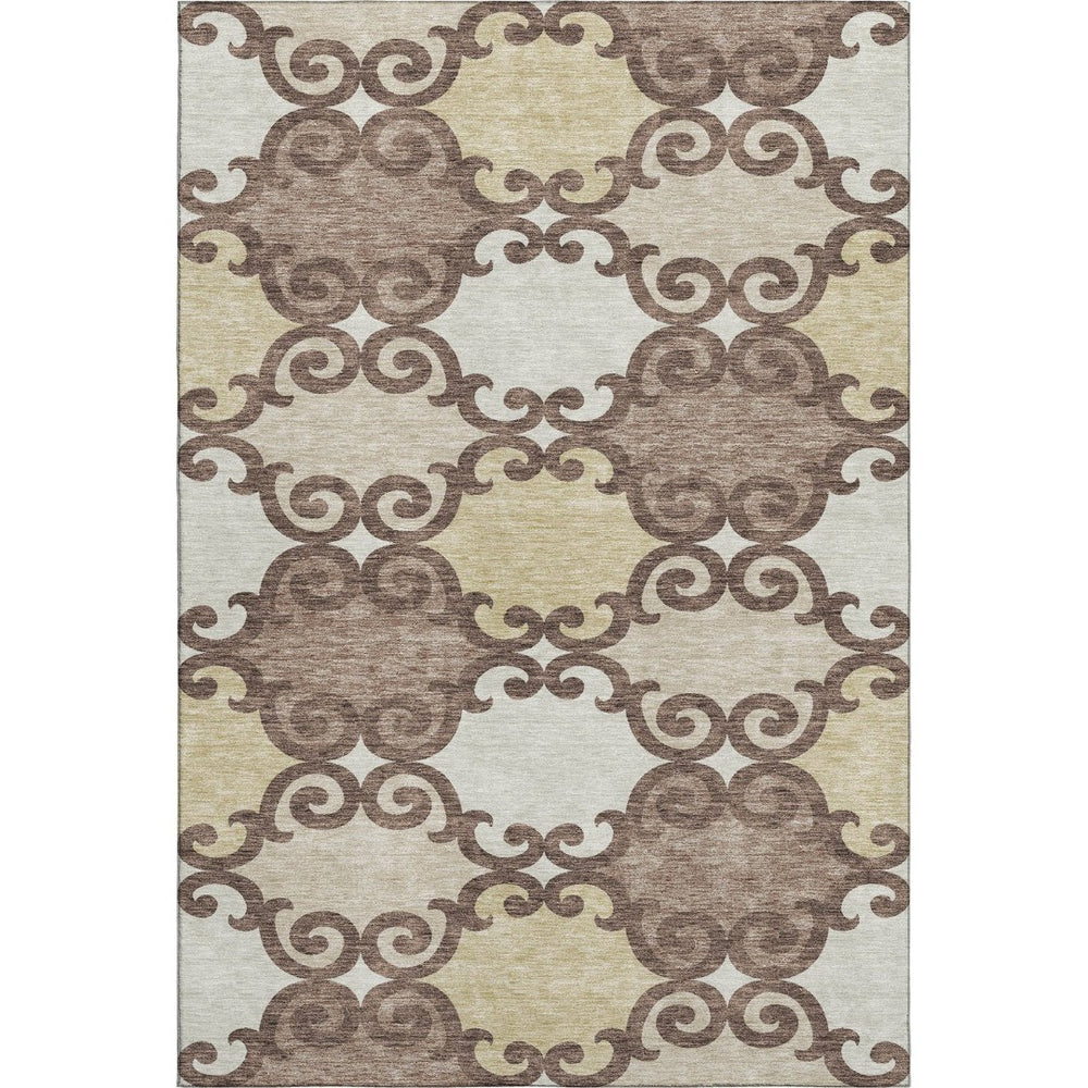 HomeRoots 9' X 12' Brown and Beige Trellis Area Rug - Stylish, Washable, UV Protected, Perfect for High Traffic Areas 670170
