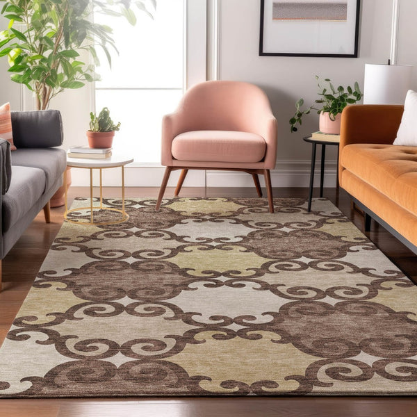 HomeRoots 10' X 14' Trellis Area Rug - Washable, Stain Resistant, UV Protected, Perfect for Busy Homes & Pets 670171