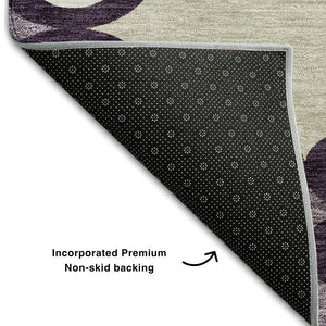 HomeRoots 8' X 10' Elegant Eggplant Beige Ivory Trellis Area Rug - UV Protected, Washable, Kid & Pet Friendly 670175