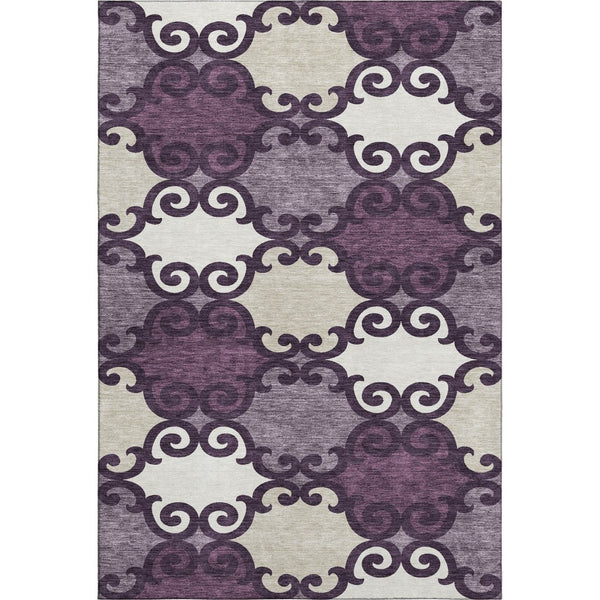 HomeRoots 9' X 12' Elegant Eggplant Beige Ivory Trellis Area Rug - Washable, UV Protected & Stain Resistant 670176