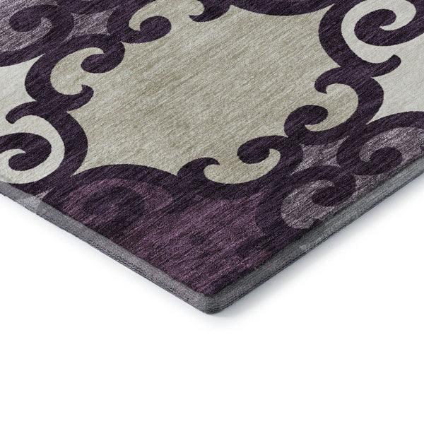 HomeRoots 9' X 12' Elegant Eggplant Beige Ivory Trellis Area Rug - Washable, UV Protected & Stain Resistant 670176