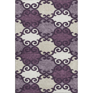 HomeRoots 10' X 14' Eggplant Beige Ivory Trellis Area Rug - Durable, Washable, UV Protected for High-Traffic Spaces 670177
