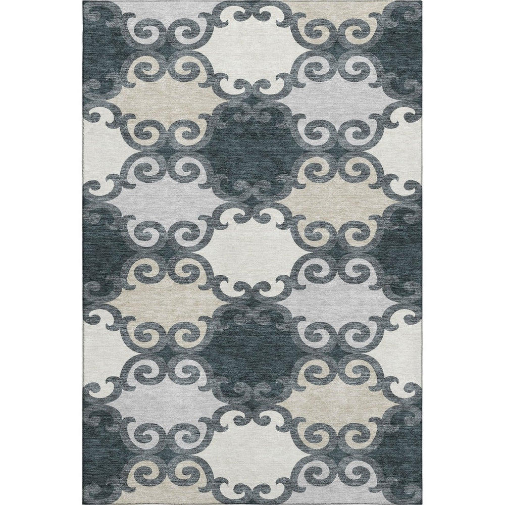 HomeRoots 5' X 8' Gray Charcoal & Silver Trellis Area Rug - Washable, Stain Resistant, UV Protected Beauty 670179