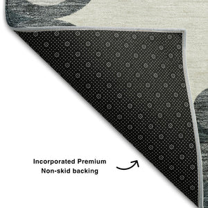HomeRoots 8' Chic Gray Charcoal & Silver Trellis Washable Round Rug with UV Protection for Active Homes 670180