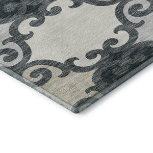 HomeRoots 8' Chic Gray Charcoal & Silver Trellis Washable Round Rug with UV Protection for Active Homes 670180