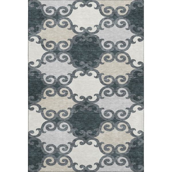HomeRoots 8' X 10' Stylish Gray Charcoal & Silver Trellis Area Rug - Washable, UV-Protected for Active Homes 670181