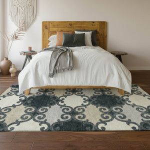 HomeRoots 8' X 10' Stylish Gray Charcoal & Silver Trellis Area Rug - Washable, UV-Protected for Active Homes 670181
