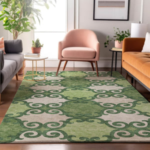 HomeRoots 8' X 10' Trellis Area Rug in Green, Beige & Ivory – Washable, UV-Protected, Kid & Pet Friendly! 670187