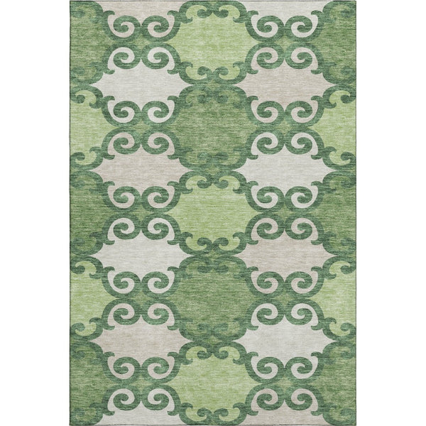 HomeRoots 8' X 10' Trellis Area Rug in Green, Beige & Ivory – Washable, UV-Protected, Kid & Pet Friendly! 670187
