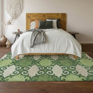 HomeRoots 8' X 10' Trellis Area Rug in Green, Beige & Ivory – Washable, UV-Protected, Kid & Pet Friendly! 670187