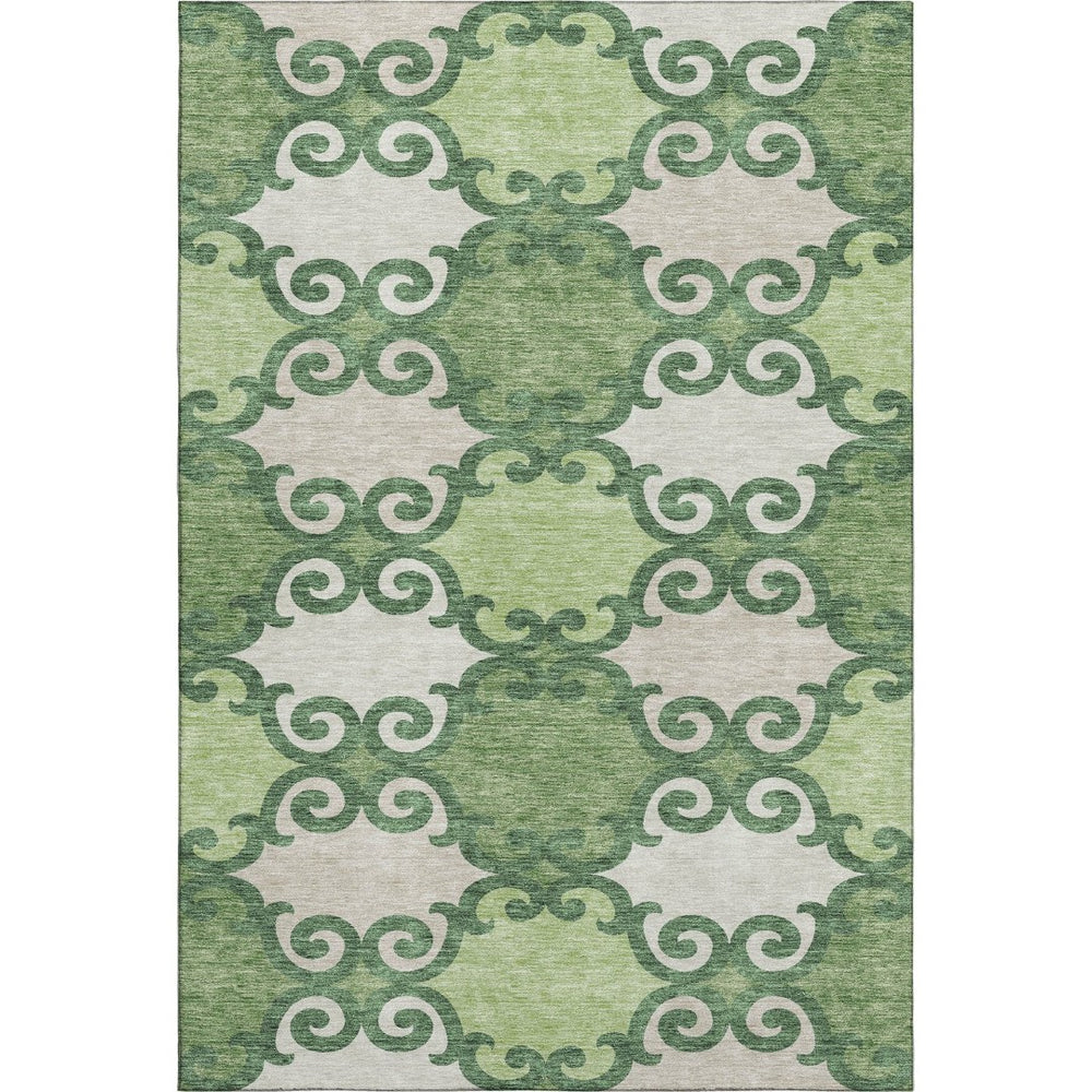 HomeRoots 9' X 12' Trellis Washable Area Rug in Green, Beige & Ivory - UV Protected, Stain Resistant Comfort 670188