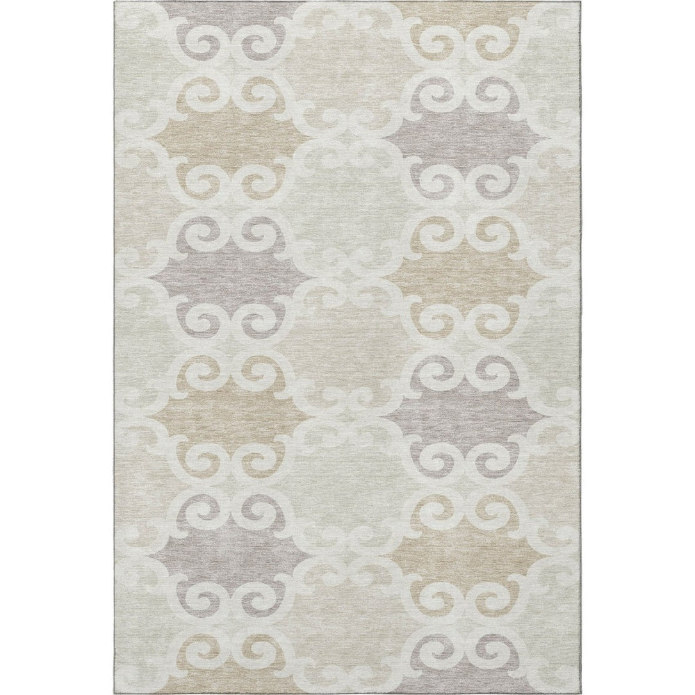 HomeRoots 5' X 8' Ivory Beige Trellis Area Rug - Stylish, Washable, UV Protected, Ideal for High-Traffic Spaces 670191