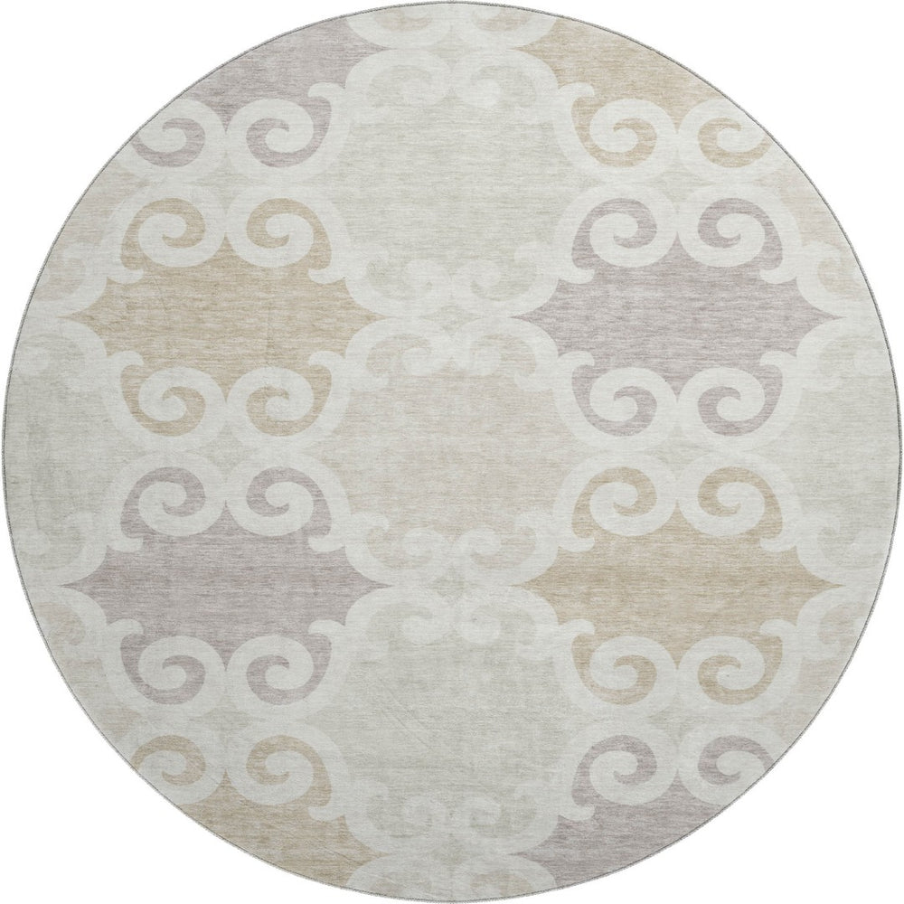HomeRoots 8' Ivory Beige Taupe Trellis Round Rug - Washable, UV Protected & Stain Resistant for Stylish Durability 670192