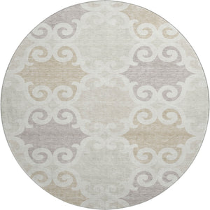 HomeRoots 8' Ivory Beige Taupe Trellis Round Rug - Washable, UV Protected & Stain Resistant for Stylish Durability 670192