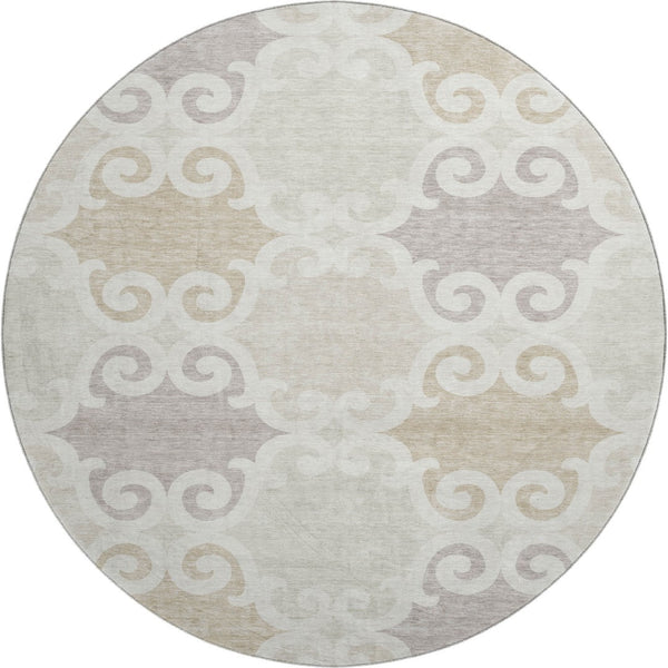 HomeRoots 8' Ivory Beige Taupe Trellis Round Rug - Washable, UV Protected & Stain Resistant for Stylish Durability 670192
