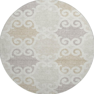 HomeRoots 8' Ivory Beige Taupe Trellis Round Rug - Washable, UV Protected & Stain Resistant for Stylish Durability 670192