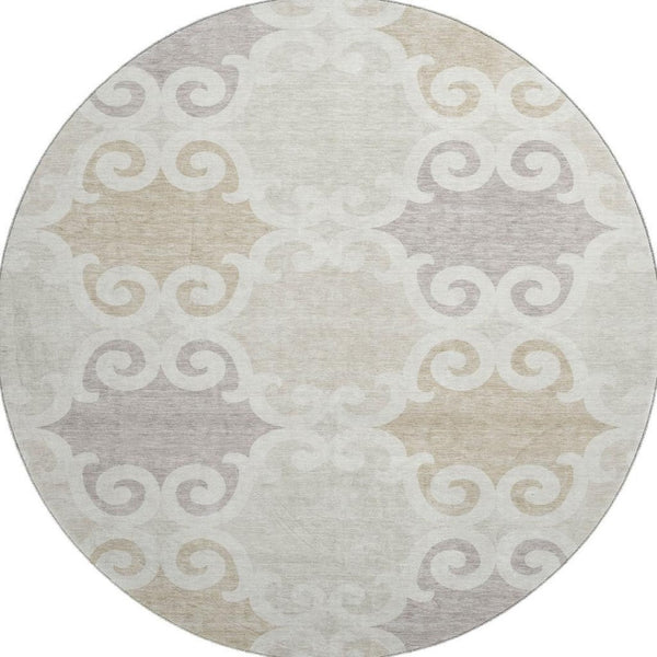 HomeRoots 8' Ivory Beige Taupe Trellis Round Rug - Washable, UV Protected & Stain Resistant for Stylish Durability 670192