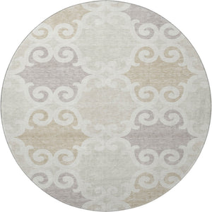 HomeRoots 8' Ivory Beige Taupe Trellis Round Rug - Washable, UV Protected & Stain Resistant for Stylish Durability 670192