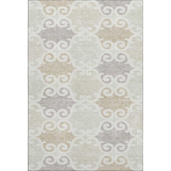 HomeRoots 8' X 10' Stylish Ivory Beige & Taupe Trellis Washable Area Rug - UV Protected & Stain Resistant 670193