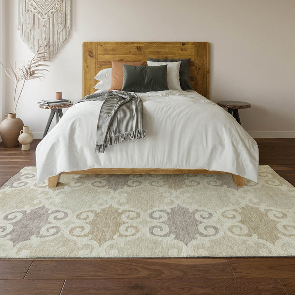 HomeRoots 8' X 10' Stylish Ivory Beige & Taupe Trellis Washable Area Rug - UV Protected & Stain Resistant 670193