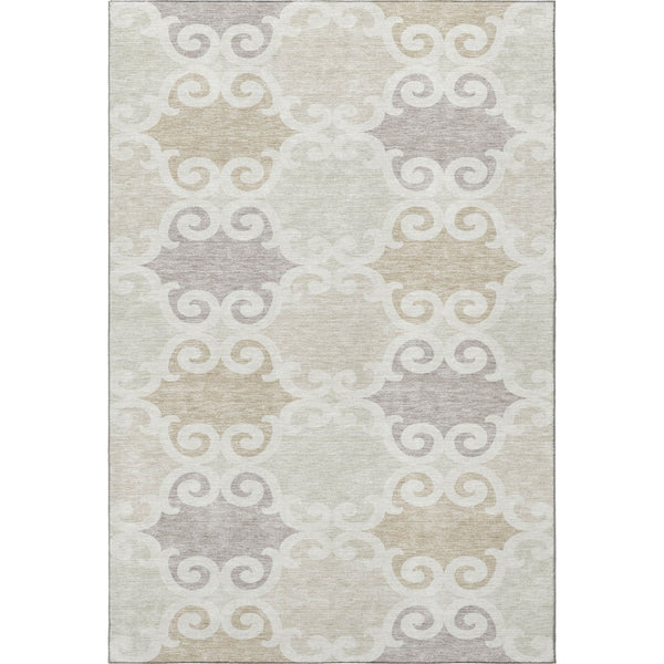 HomeRoots 8' X 10' Stylish Ivory Beige & Taupe Trellis Washable Area Rug - UV Protected & Stain Resistant 670193