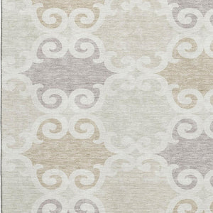 HomeRoots 9' Ivory Beige & Taupe Trellis Washable Area Rug with UV Protection - Perfect for Homes with Kids & Pets! 670194