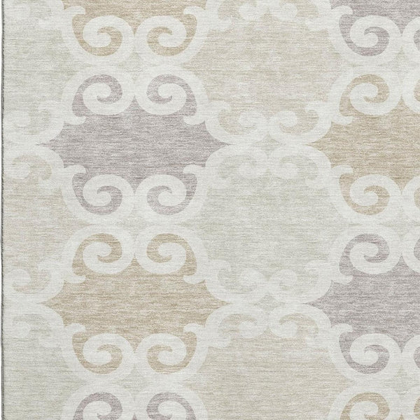 HomeRoots 9' Ivory Beige & Taupe Trellis Washable Area Rug with UV Protection - Perfect for Homes with Kids & Pets! 670194