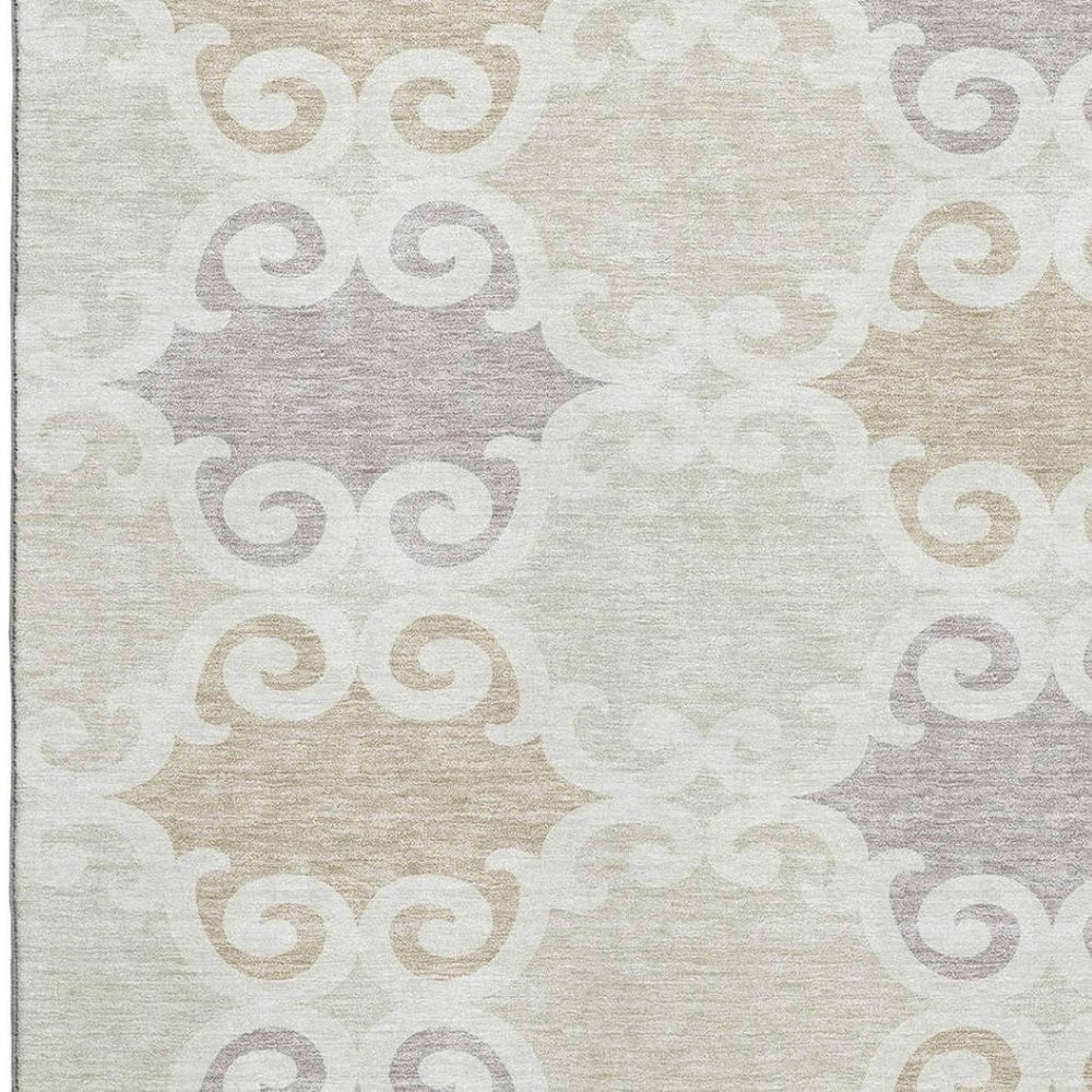 HomeRoots 10' X 14' Trellis Area Rug in Ivory Beige & Taupe - Washable, UV Protected, Stylish & Durable Design 670195