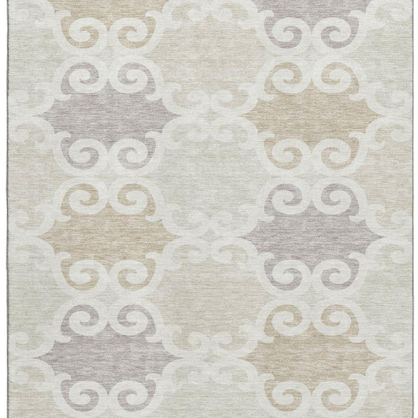 HomeRoots 10' X 14' Trellis Area Rug in Ivory Beige & Taupe - Washable, UV Protected, Stylish & Durable Design 670195