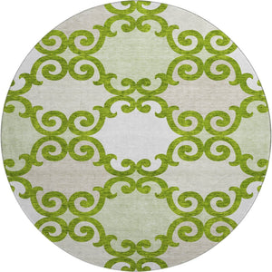 HomeRoots 8' Vibrant Lime Green Trellis Round Rug – Stain Resistant, UV Protected & Washable for Easy Care 670198