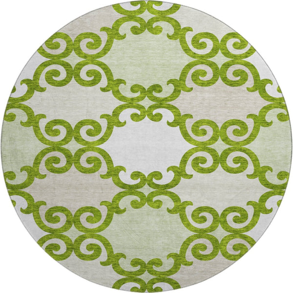 HomeRoots 8' Vibrant Lime Green Trellis Round Rug – Stain Resistant, UV Protected & Washable for Easy Care 670198