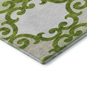 HomeRoots 8' Vibrant Lime Green Trellis Round Rug – Stain Resistant, UV Protected & Washable for Easy Care 670198