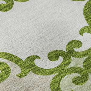 HomeRoots 8' Vibrant Lime Green Trellis Round Rug – Stain Resistant, UV Protected & Washable for Easy Care 670198