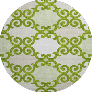 HomeRoots 8' Vibrant Lime Green Trellis Round Rug – Stain Resistant, UV Protected & Washable for Easy Care 670198