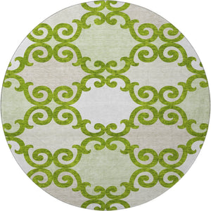 HomeRoots 8' Vibrant Lime Green Trellis Round Rug – Stain Resistant, UV Protected & Washable for Easy Care 670198